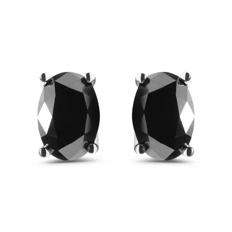 Lead Free Stud Earrings for Health -14K White Gold 3.00 Cttw Oval Cut Black Diamond Solitaire Stud Earrings