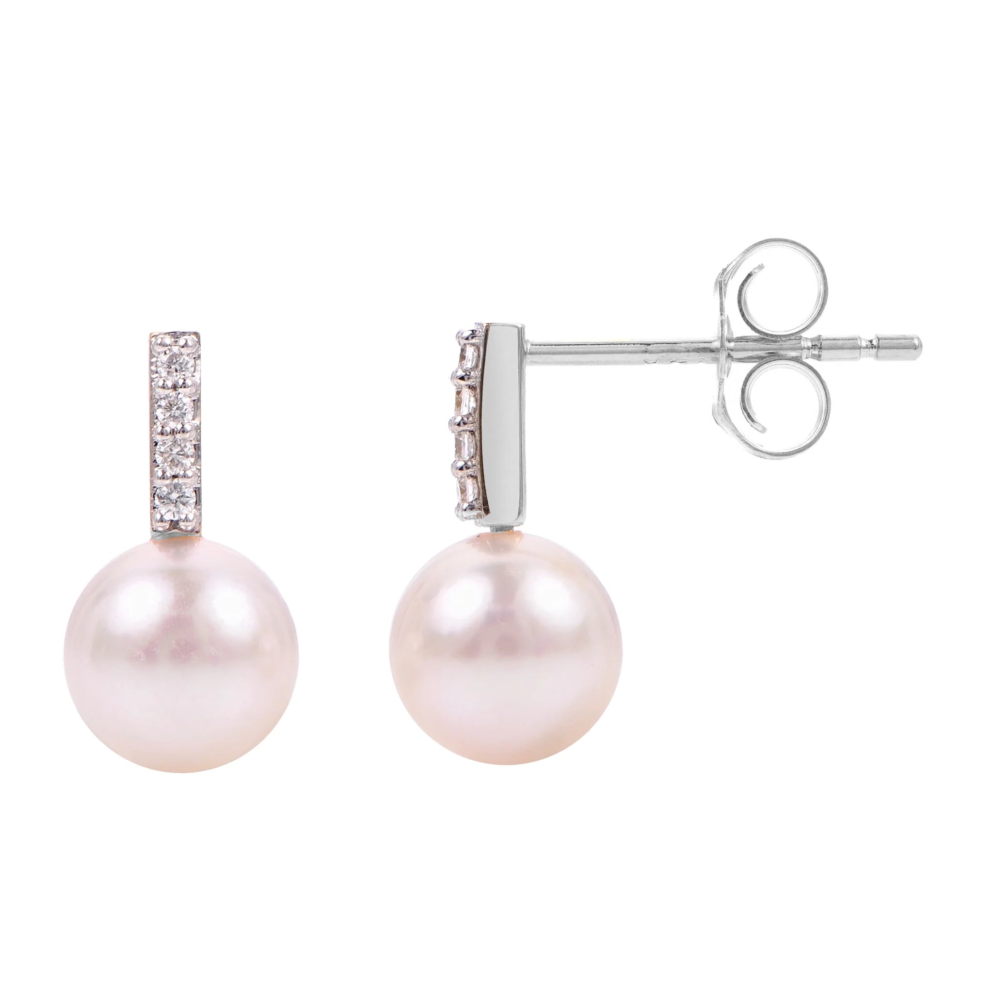 Stud Earrings with Star Motifs -14K White Gold Akoya Pearl & Diamond Stud Earrings