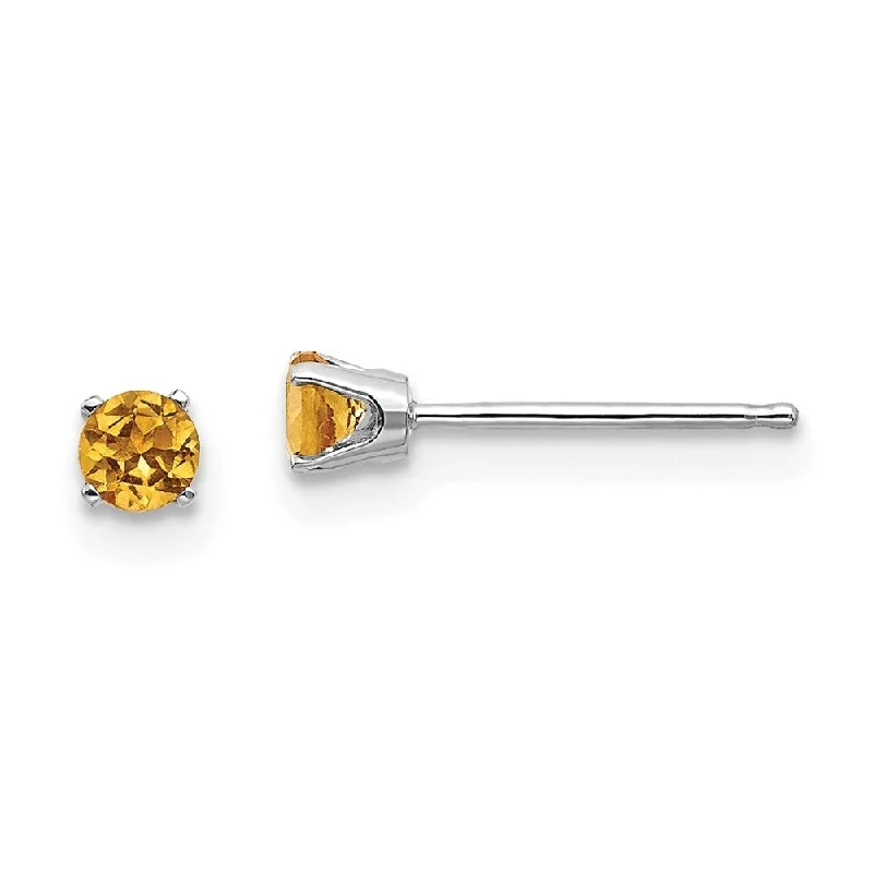 Animal Print Stud Earrings for Fun -14k White Gold Citrine Stud Earrings (L-3 mm, W-3 mm)