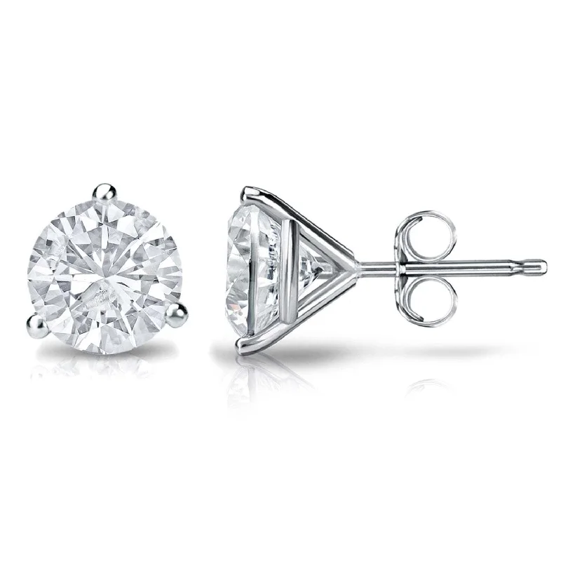 Stud Earrings with Star Motifs -14K White Gold Diamond Stud Earrings - 1.50ctw