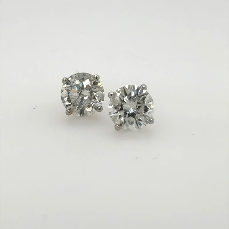 Stud Earrings with Rhinestones -14K White Gold 3.19ctw Diamond Stud Earrings