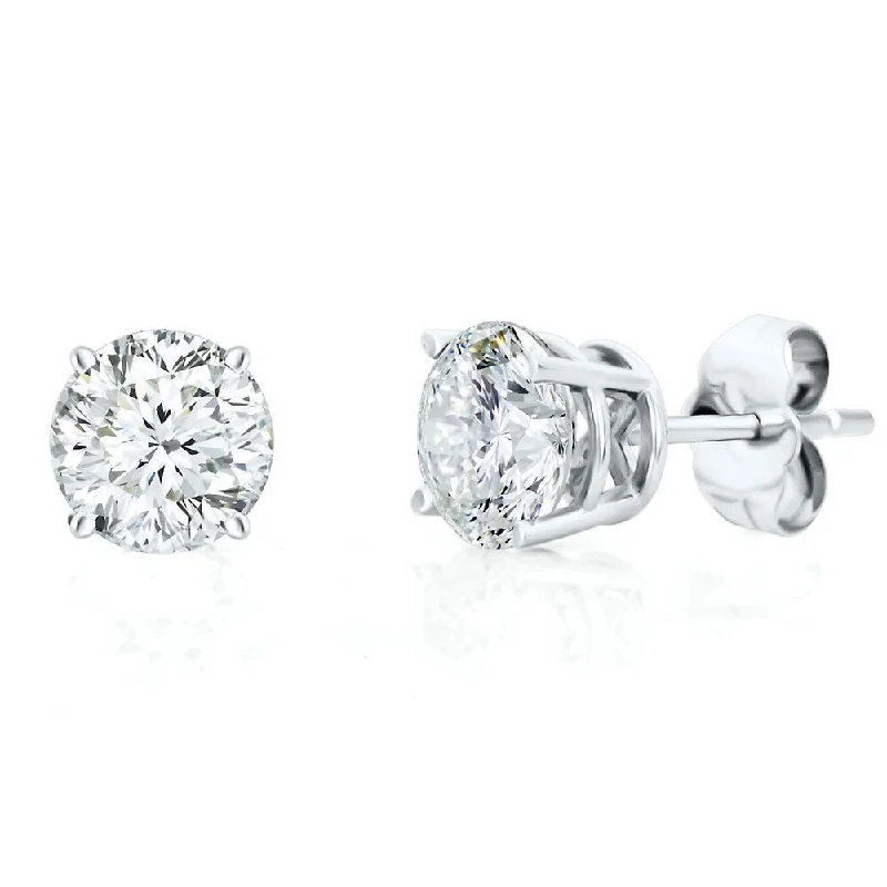 Stud Earrings with Wave Designs -14K White Gold Natural Diamond Stud Earrings - 1.00ctw