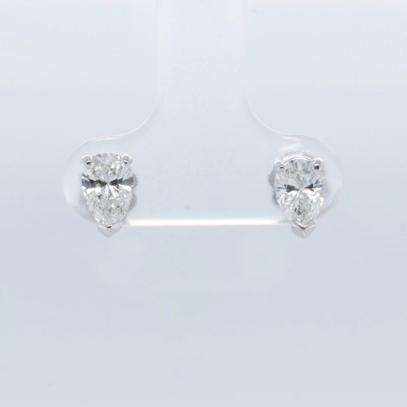 Triangular Stud Earrings for Edge -14k White Gold Pear Diamond Basket Stud Earrings 1.04ctw G VS2 - SI1