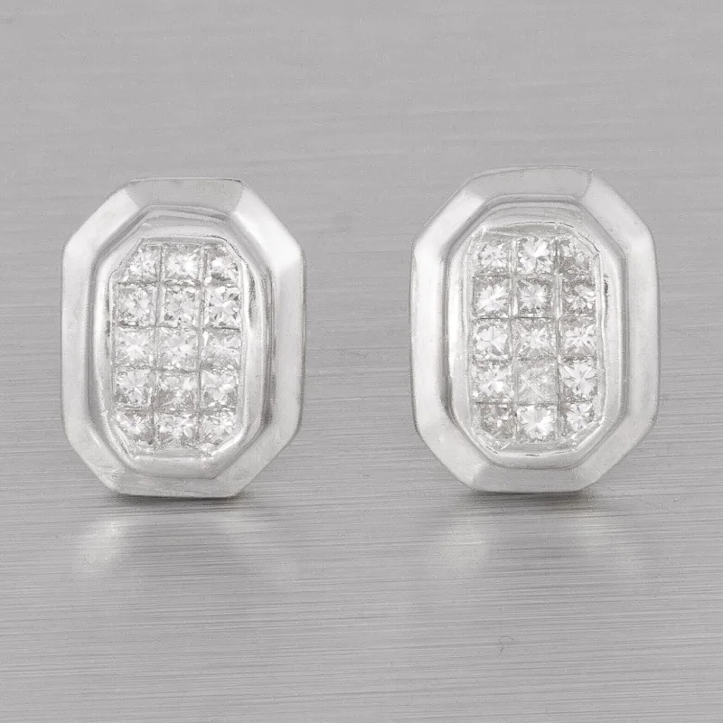 Gothic Stud Earrings with Dark Tone -14k White Gold Princess Cut Diamond Octagonal Stud Earrings 0.85ctw G VS2