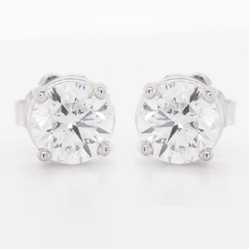 African Stud Earrings with Culture -14k White Gold Round Diamond Basket Stud Earrings 1.22ctw I SI1