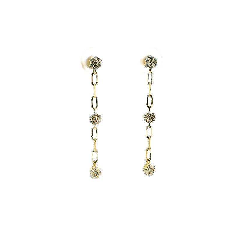 Stud Earrings with Embossed Patterns -14K Yellow Gold 0.33cttw. Diamond Cluster Oval Link Dangle Stud Earrings