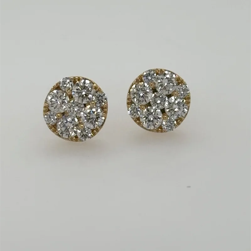 Waterproof Stud Earrings for Outdoor -14K Yellow Gold 1.0ctw Diamond Cluster Stud Earrings