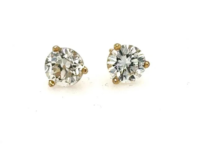 Ethnic Stud Earrings with Tribal Design -14K Yellow Gold 1.41ctw Diamond Stud Earrings