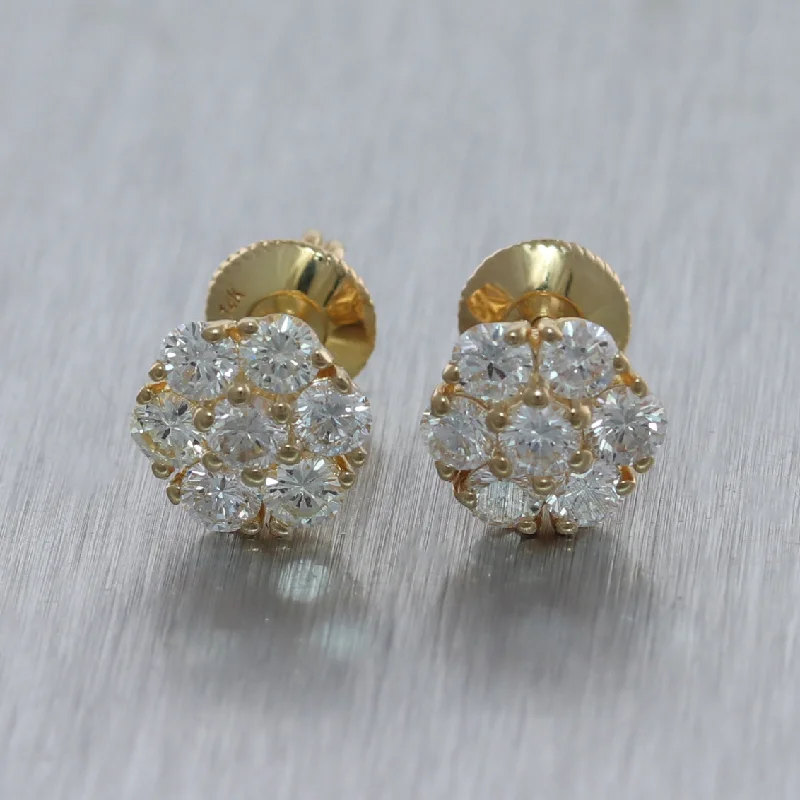 Diamond Stud Earrings for Luxury -14k Yellow Gold 1.96ctw Diamond Cluster Stud Earrings