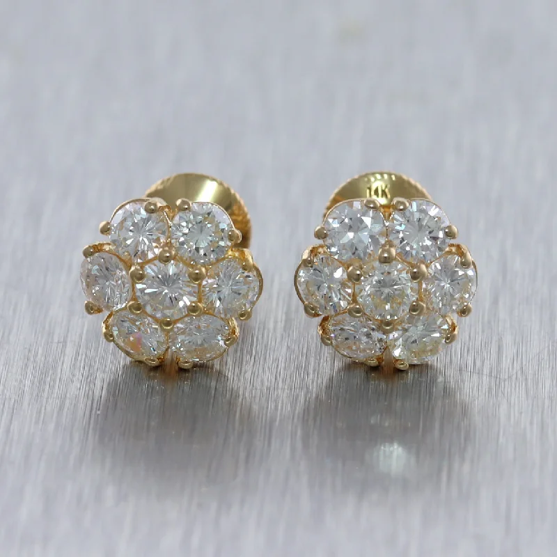 Stud Earrings with Vine Designs -14k Yellow Gold 2.75ctw Diamond Cluster Stud Earrings