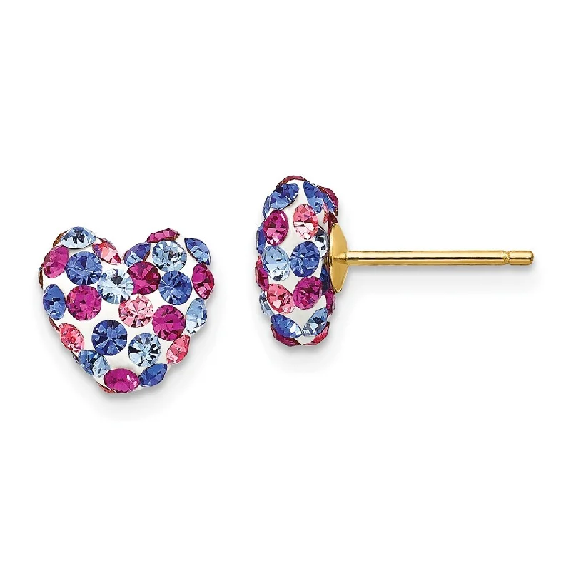 Stud Earrings for Anniversary -14k Yellow Gold Blue Pink White Crystal Heart Stud Earrings (L-8 mm, W-8 mm)