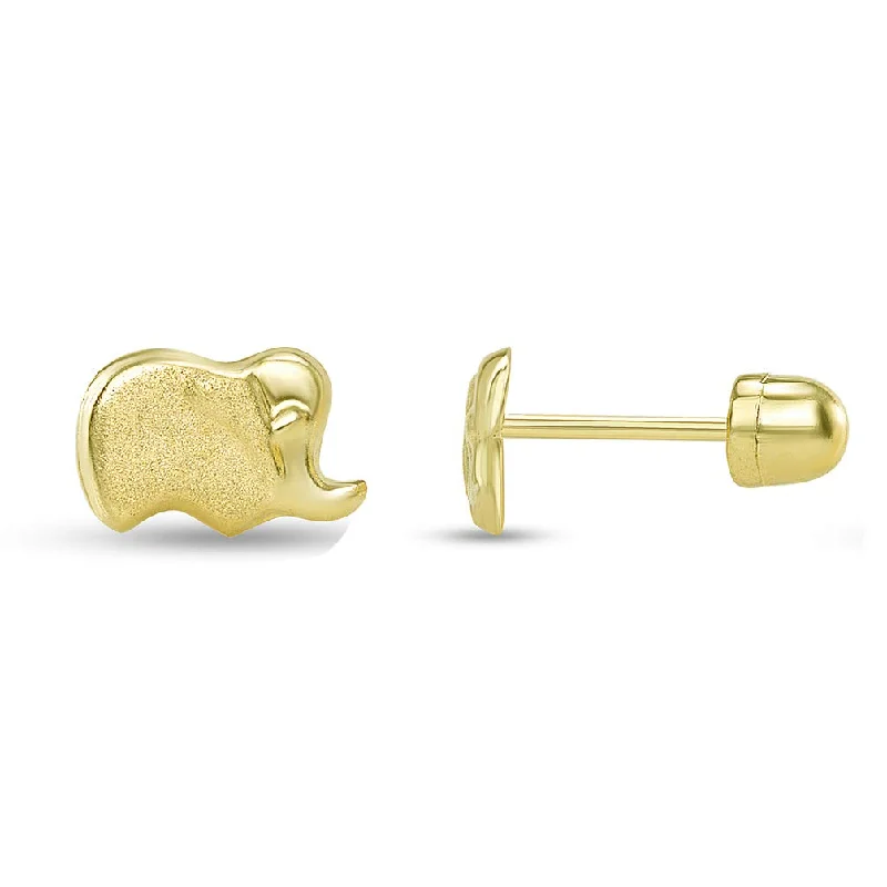 Square Stud Earrings for Modern -14k Yellow Gold Dainty Mini Elephant Stud Earrings with Screw Back