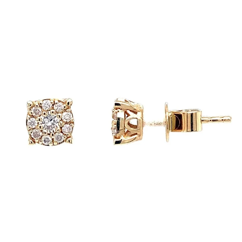 Waterproof Stud Earrings for Outdoor -14K Yellow Gold Diamond Cluster Stud Earrings