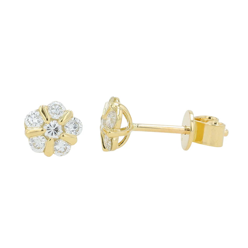 Nickel Free Stud Earrings for Safety -14K Yellow Gold Diamond Flower Stud Earrings