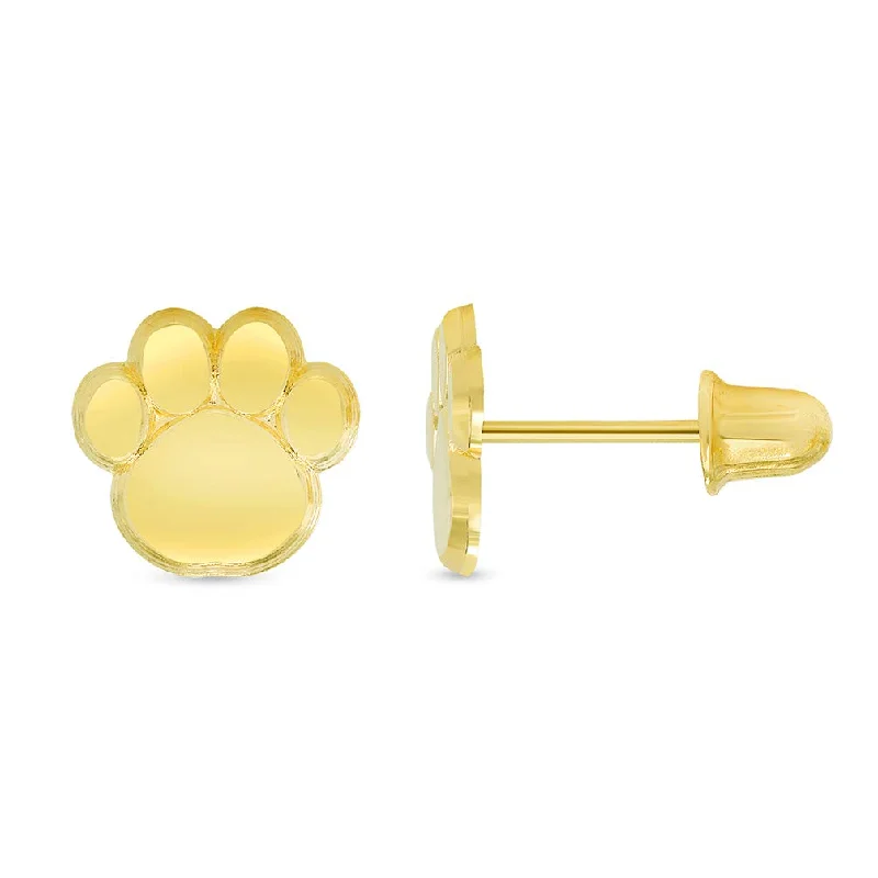 Stud Earrings with Hammered Finish -14k Yellow Gold Dog Paw Stud Earrings with Screw Back