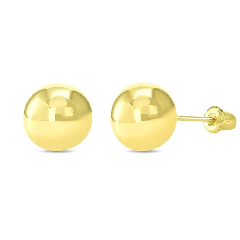 Stud Earrings for Evening Gown -14k Yellow Gold Round Ball Stud Earrings with Screw Back