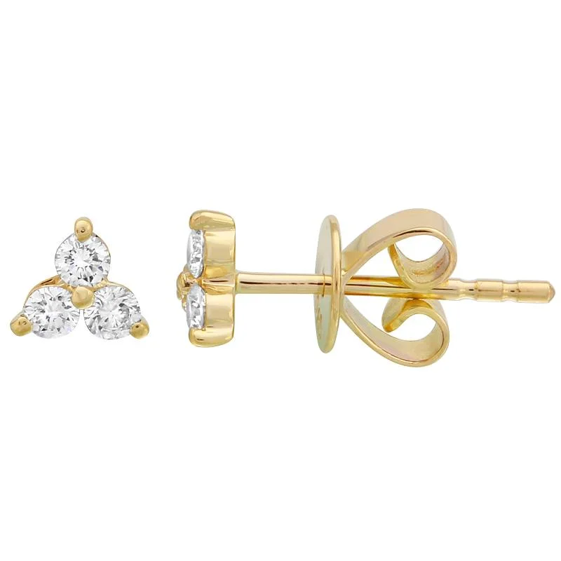 Magnetic Closure Stud Earrings for Easy -14K Yellow Gold Trio Diamond Stud Earrings