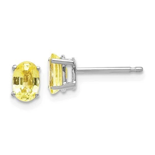 Stud Earrings with Crystals -14KT GOLD 1.20 CTW OVAL YELLOW SAPPHIRE STUD EARRINGS