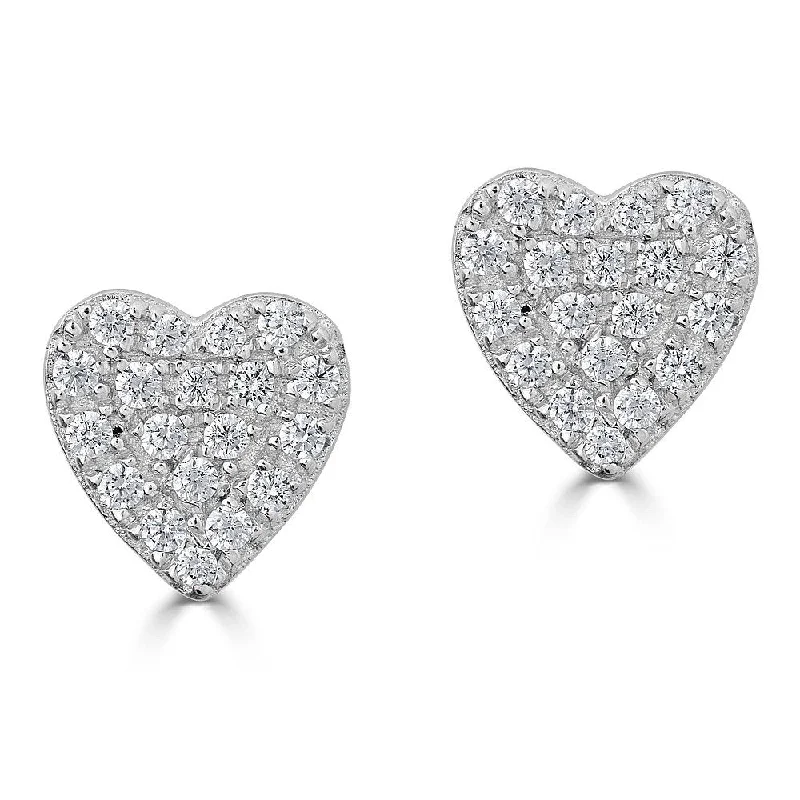 Stud Earrings for Work Attire -EMILIQUE 14KT GOLD 1/6 CTW DIAMOND PAVE HEART STUD EARRINGS