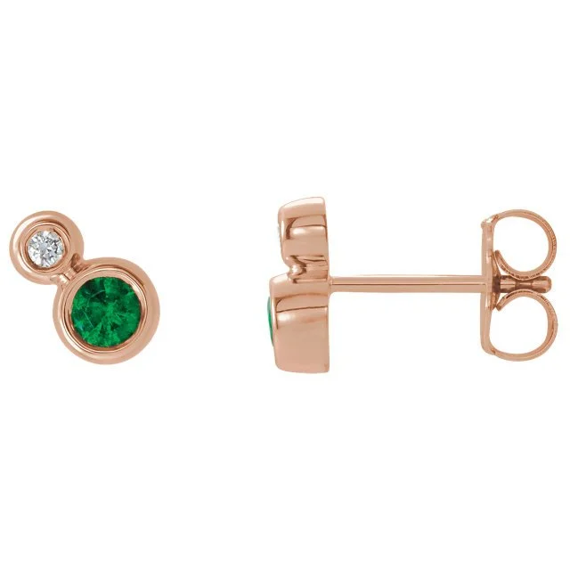 Stud Earrings for Formal Attire -14KT GOLD EMERALD & DIAMOND STUD EARRINGS