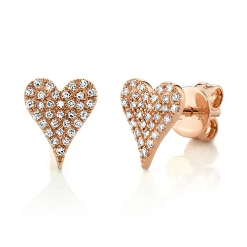 Lightweight Stud Earrings for All Day -14KT ROSE GOLD 0.14 CTW DIAMOND PAVE HEART STUD EARRINGS