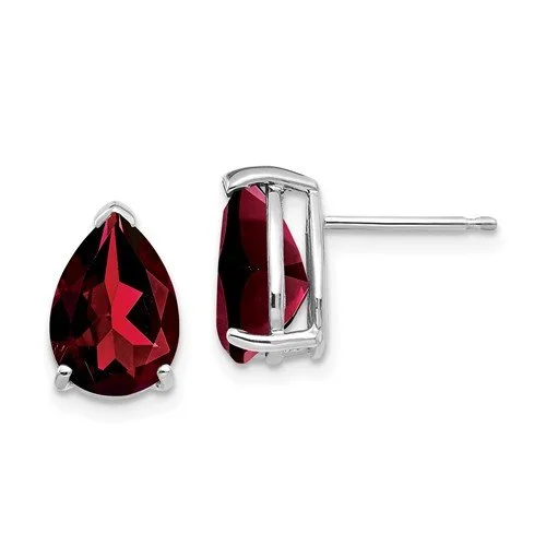 Stud Earrings for Beach Outfit -14KT WHITE GOLD 3.60 CTW PEAR SHAPE GARNET STUD EARRINGS