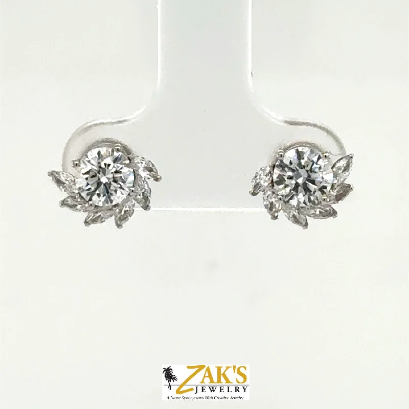 Stud Earrings for Office Wear -14K White Gold Lab Grown 1.36ctw Diamond “Hurricane” Stud Earrings