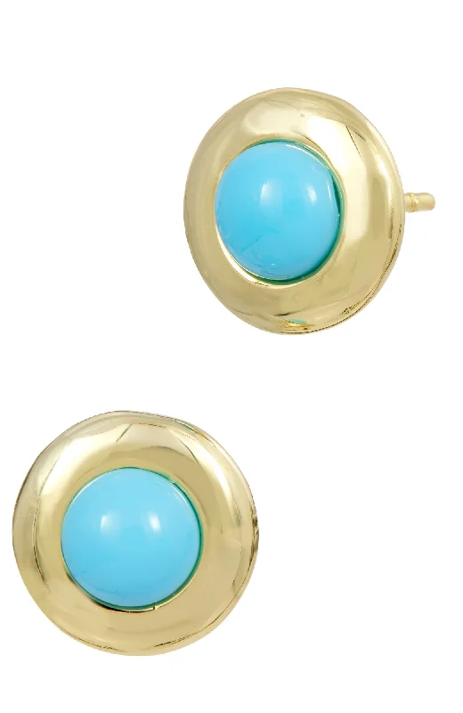 Double Stud Earrings for Impact -18K GOLD PLATED SIMULATED TURQUOISE STUD EARRINGS