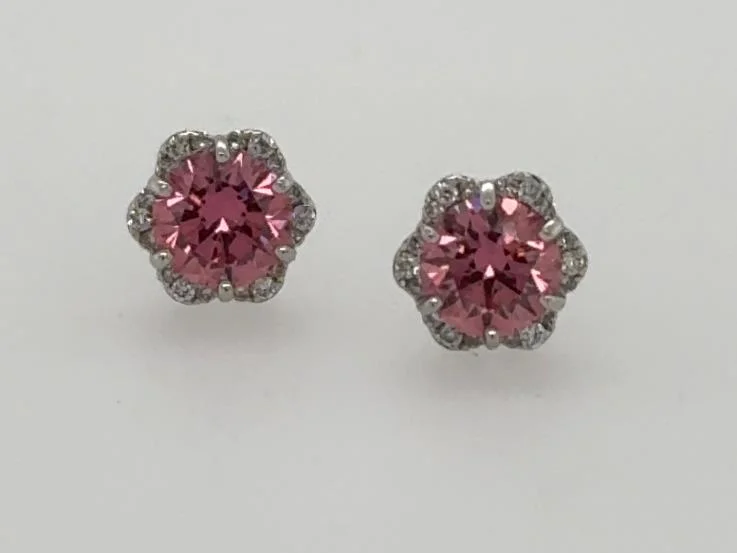 Punk Stud Earrings with Spikes -18K White Gold Pink & White Diamond Stud Earrings