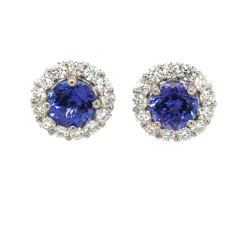 Stud Earrings with Crystals -18K White Gold Tanzanite & Diamond Stud Earrings