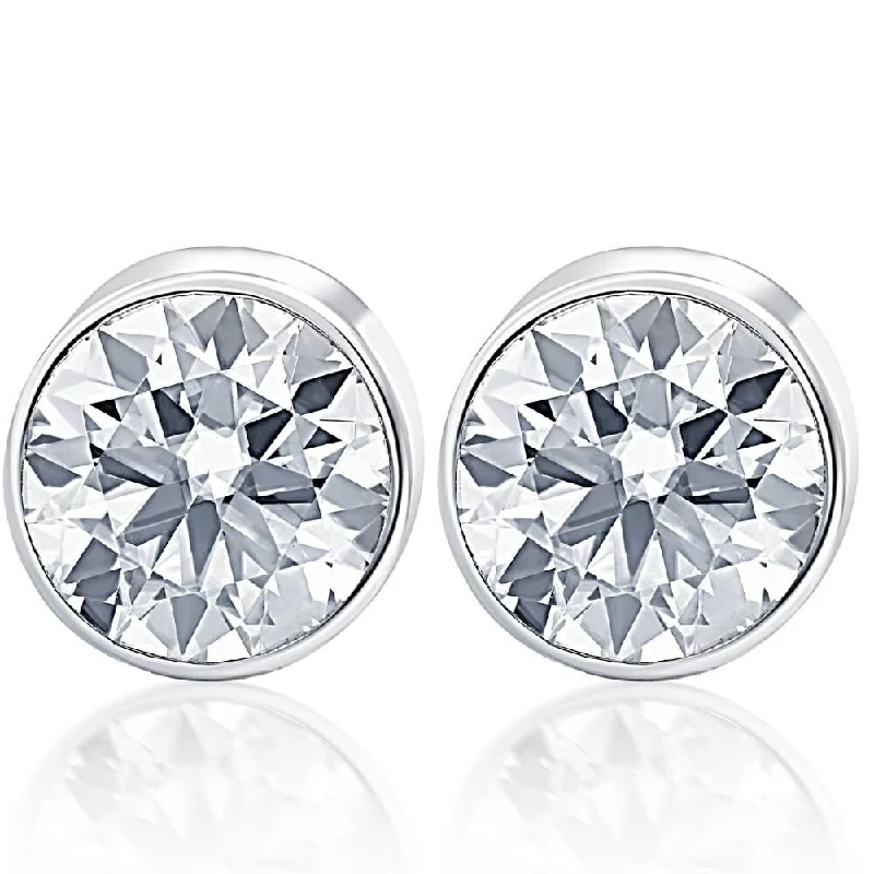 Stud Earrings for Mother's Day -2.00Ct Round Brilliant Cut Natural Quality SI1-SI2 Diamond Stud Earrings in Gold Round Bezel Setting