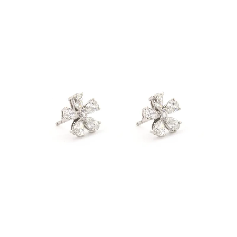 Ethnic Stud Earrings with Tribal Design -2.14 ctw Diamond Flower Stud Earrings