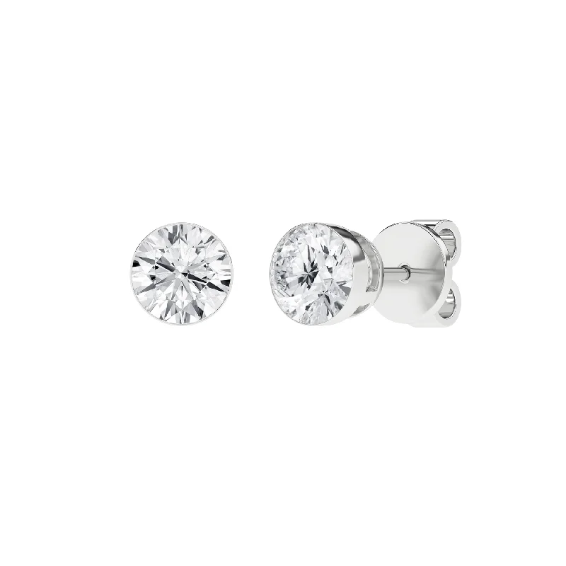 Stud Earrings with Matte Finish -2 Carat Round Lab Grown Diamond 14K Gold Seamless Solitaire Stud Earrings