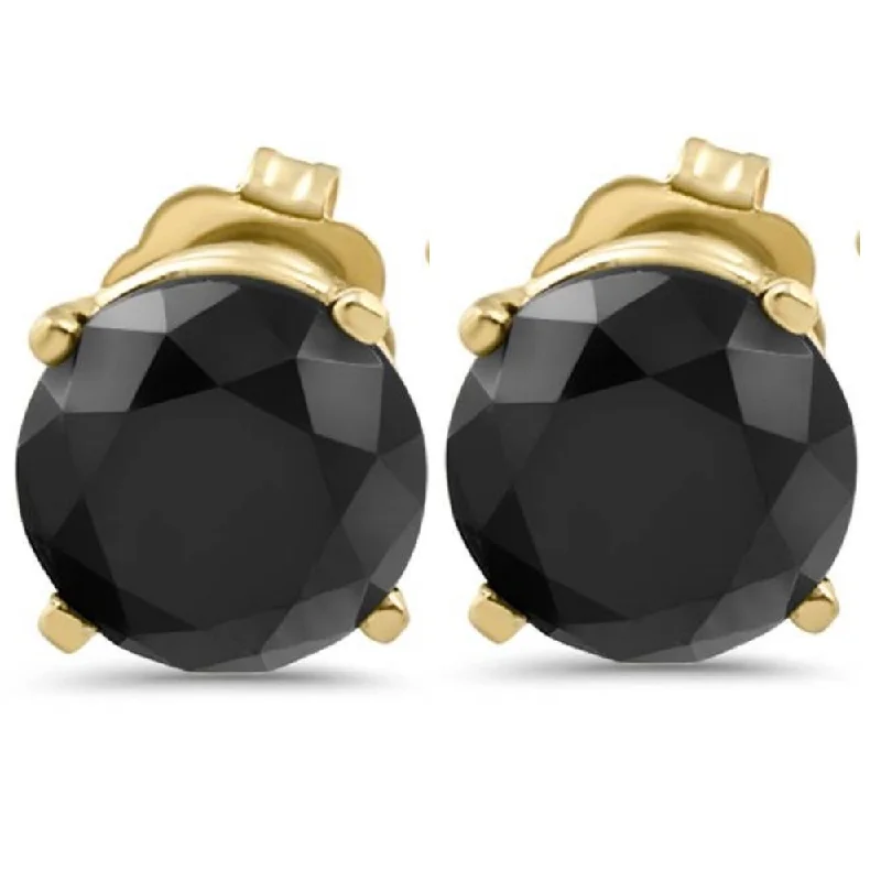 Stud Earrings for Yoga Session -3 1/2 TCW 14k Yellow Gold Round Black Diamond Stud Earrings