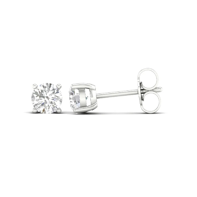 Hippie Stud Earrings with Beads -3/4 Carat Round Lab Grown Diamond 14K Gold Solitaire Stud Earrings