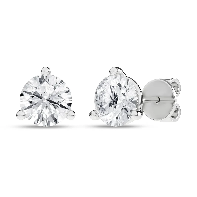 Floral Stud Earrings with Petals -3 Carat Round Lab Grown Diamond 14K Gold 3 Prong Martini Solitaire Stud Earrings