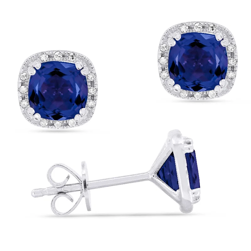 Stud Earrings with Debossed Designs -5.5Mm 1.95Ct Created Sapphire Stud Earrings In 14K White Gold