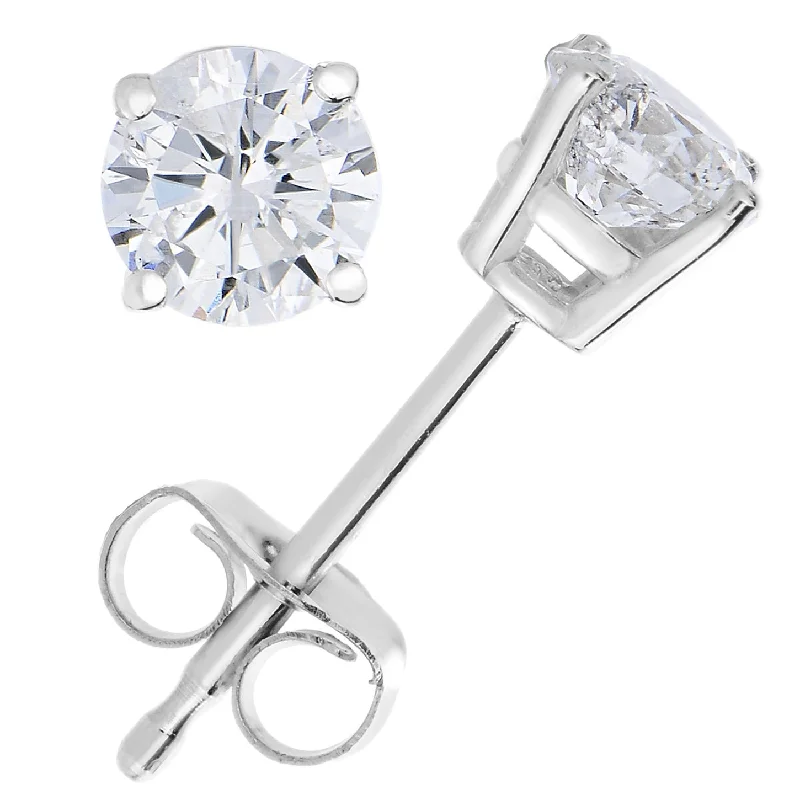 Stud Earrings for Graduation Day -5/8 cttw Diamond Stud Earrings 14K White Gold Push Backs Round 4 Prong Basket