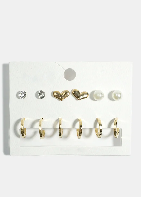 Clip On Stud Earrings for Non Pierced -6-Pair Hoop & Stud Earrings Set