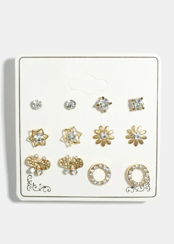 Lightweight Stud Earrings for All Day -6-Pair Multi Design Stud Earrings