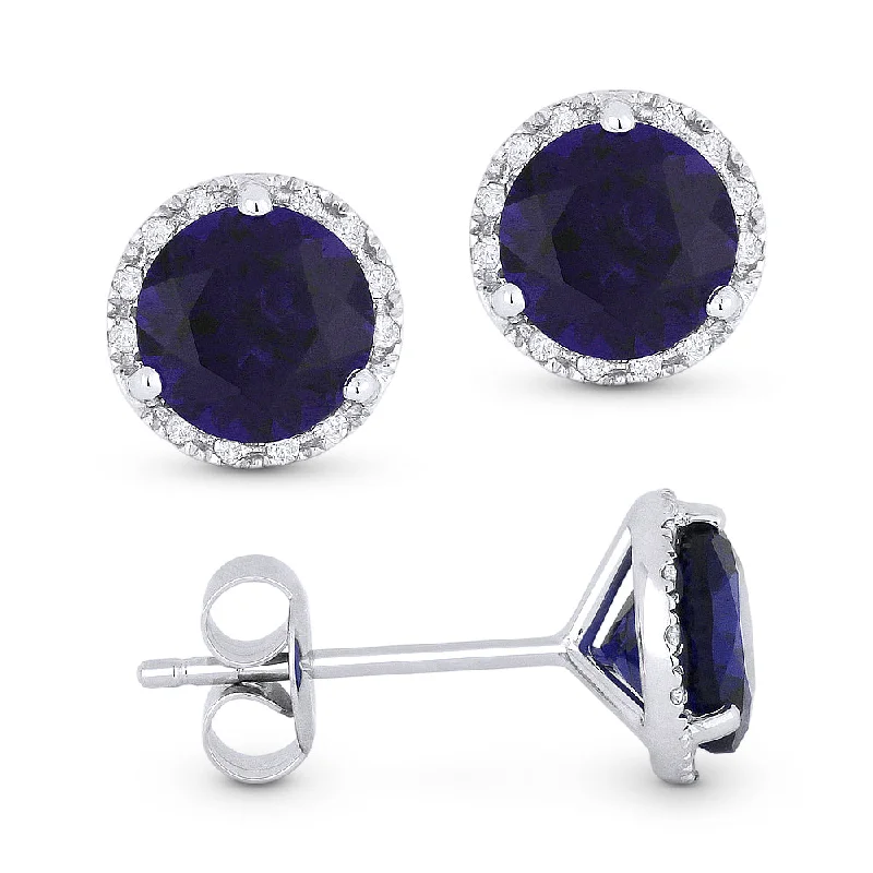 Stud Earrings for Everyday Glamour -6Mm 1.52Ct Created Sapphire Stud Earrings In 14K White Gold