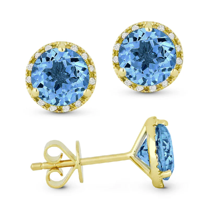 Stud Earrings for Beach Outfit -6Mm 1.84Ct Swiss Blue Topaz Stud Earrings In 14K Yellow Gold