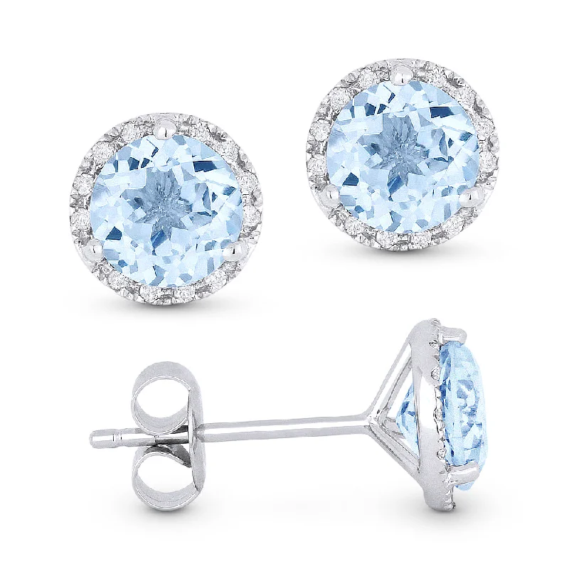 Stud Earrings for Work Attire -6Mm 2.01Ct Aquamarine Stud Earrings In 14K White Gold