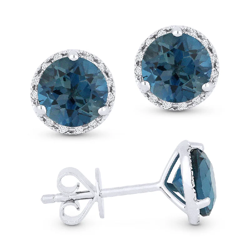 Triple Stud Earrings for Layered -6Mm 2.02Ct London Blue Topaz Stud Earrings In 14K White Gold