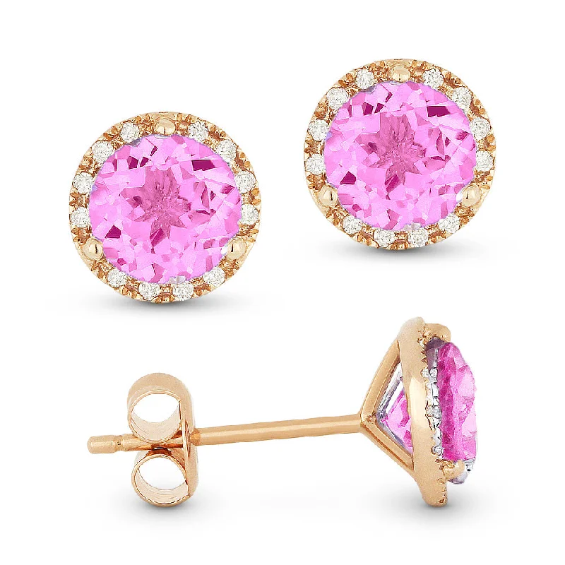 Stud Earrings for School Uniform -6Mm 2.35Ct Created Pink Sapphire Stud Earrings In 14K Rose Gold