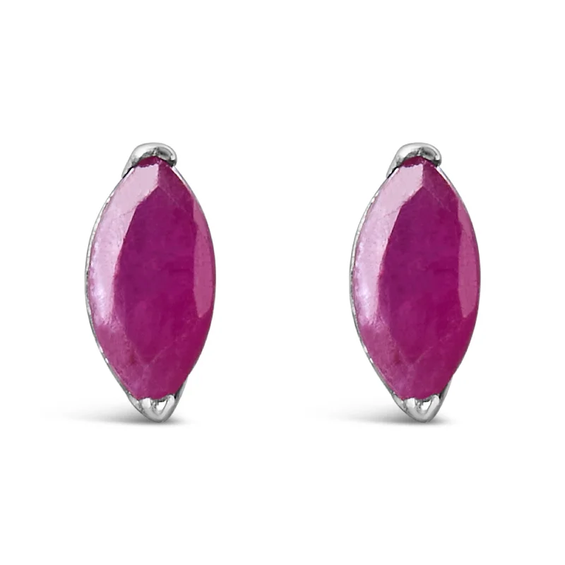 Ethnic Stud Earrings with Tribal Design -.925 Sterling Silver 1/2 Cttw Created Pink Ruby Gemstone Solitaire Stud Earrings