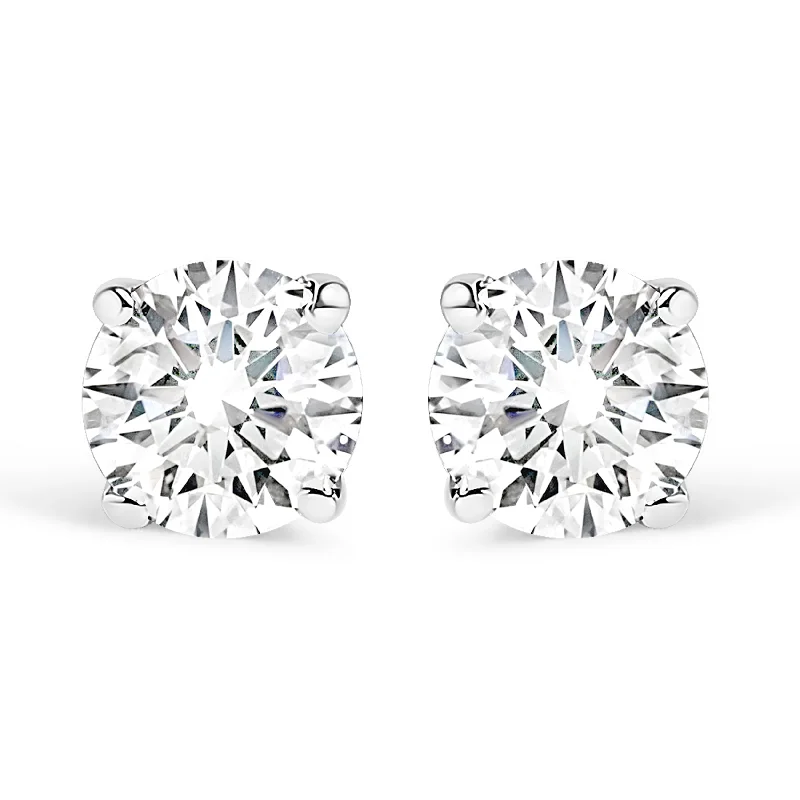 Stud Earrings with Rhinestones -.925 Sterling Silver 1/2 Cttw Round Brilliant-Cut Lab Grown Diamond Classic 4-Prong Stud Earrings