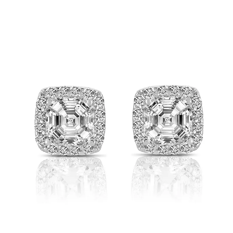 Crystal Stud Earrings for Sparkle -Monfort Silver Square Stud Earrings