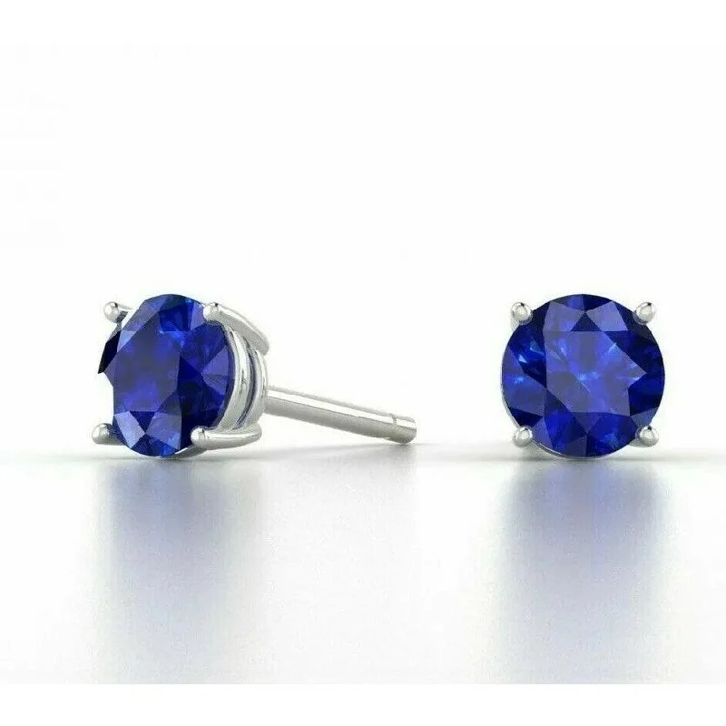 Retro Stud Earrings for Nostalgia -925 Sterling Silver Round Cut Sapphire Stud Earrings