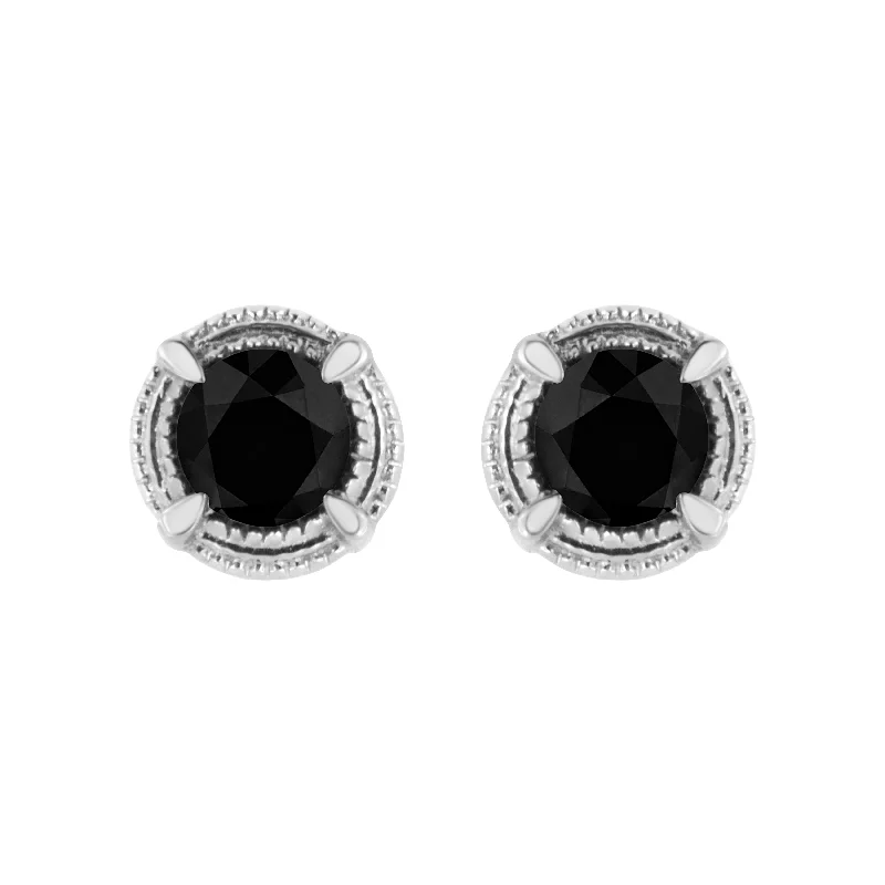 African Stud Earrings with Culture -.925 Sterling Silver Treated Colored Diamond Modern 4-Prong Solitaire Milgrain Stud Earrings